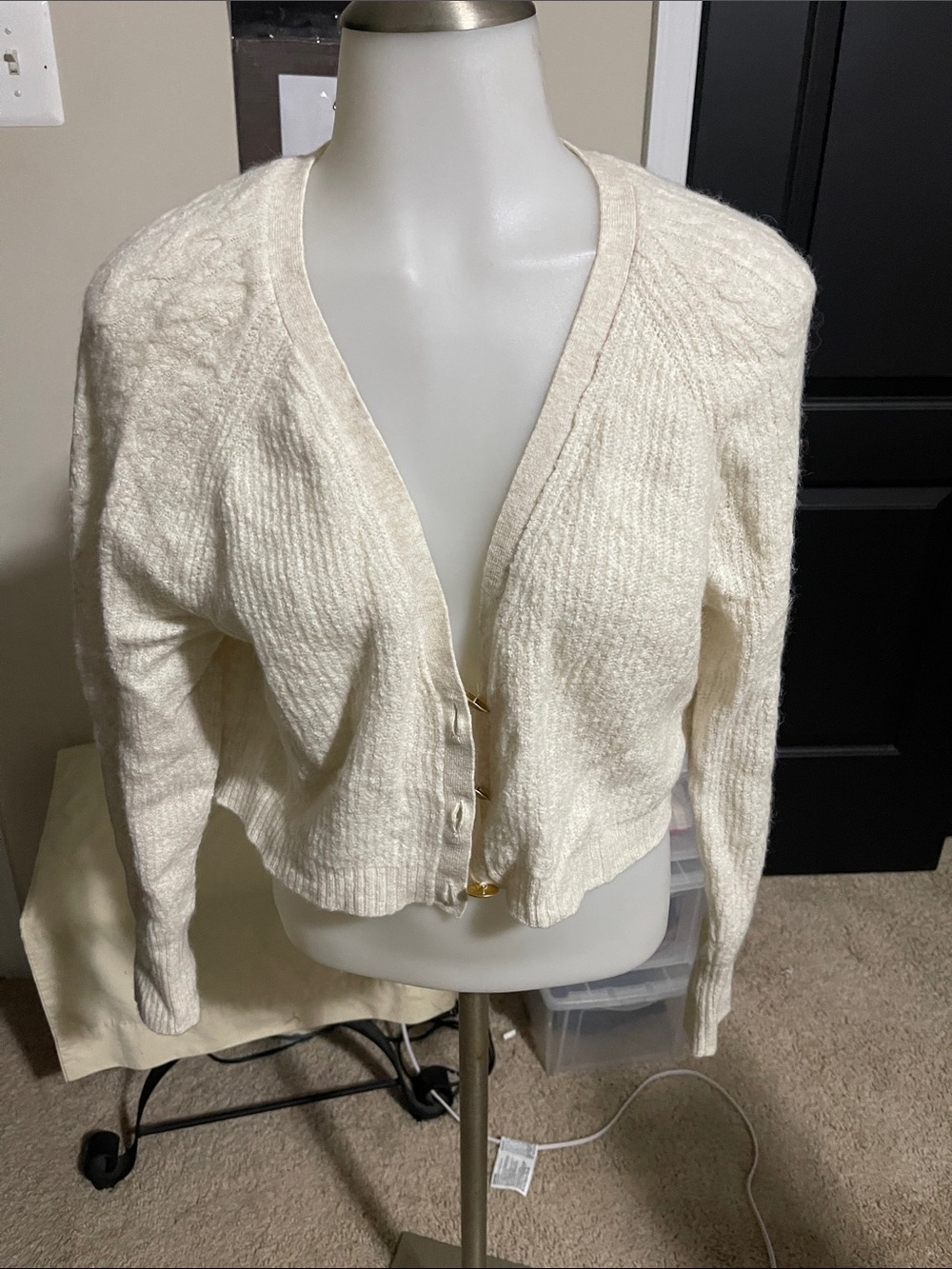 J. Crew Cream Cropped V-Neck Button Cardigan - Picture 2 of 4